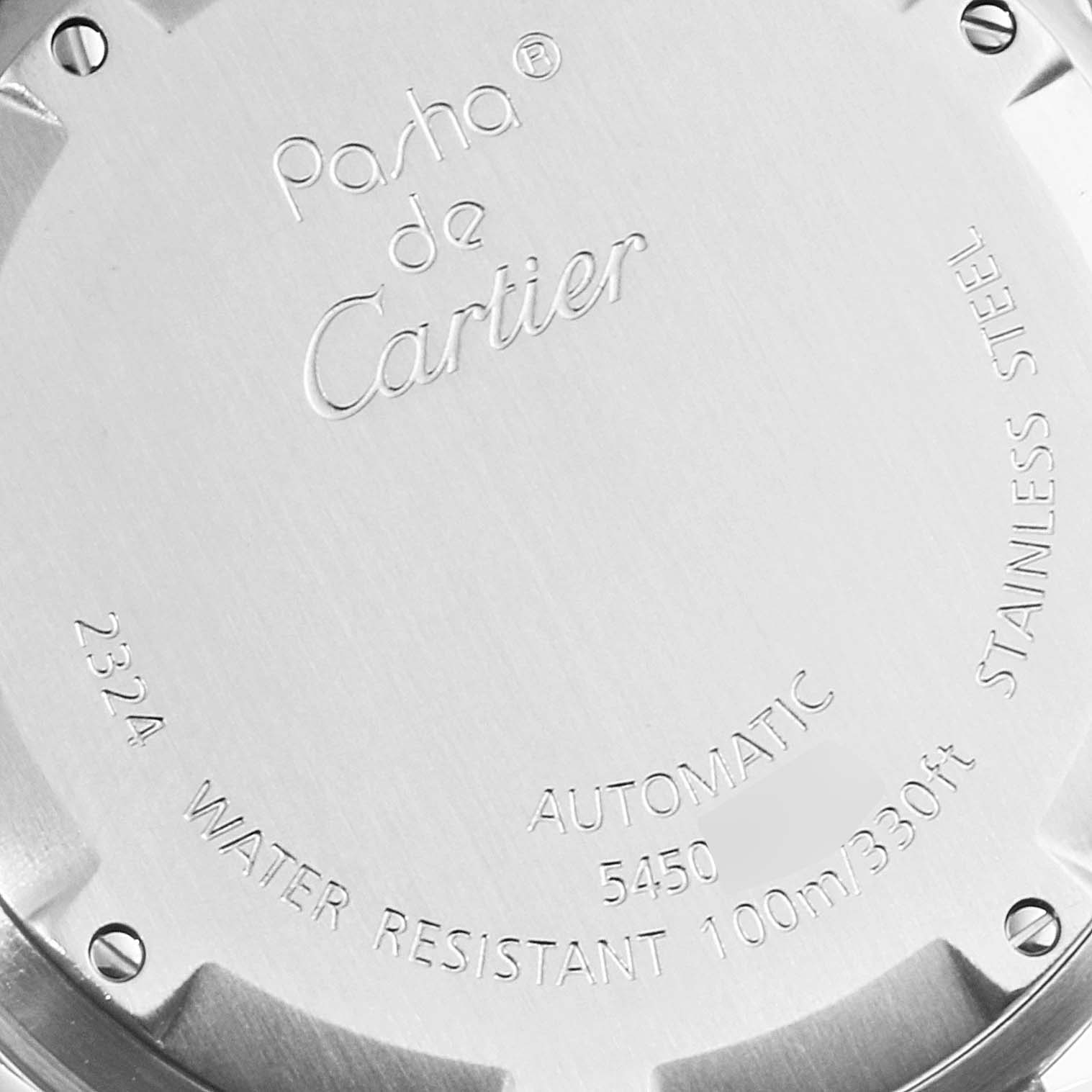 The image shows the back case of a Pasha de Cartier watch.