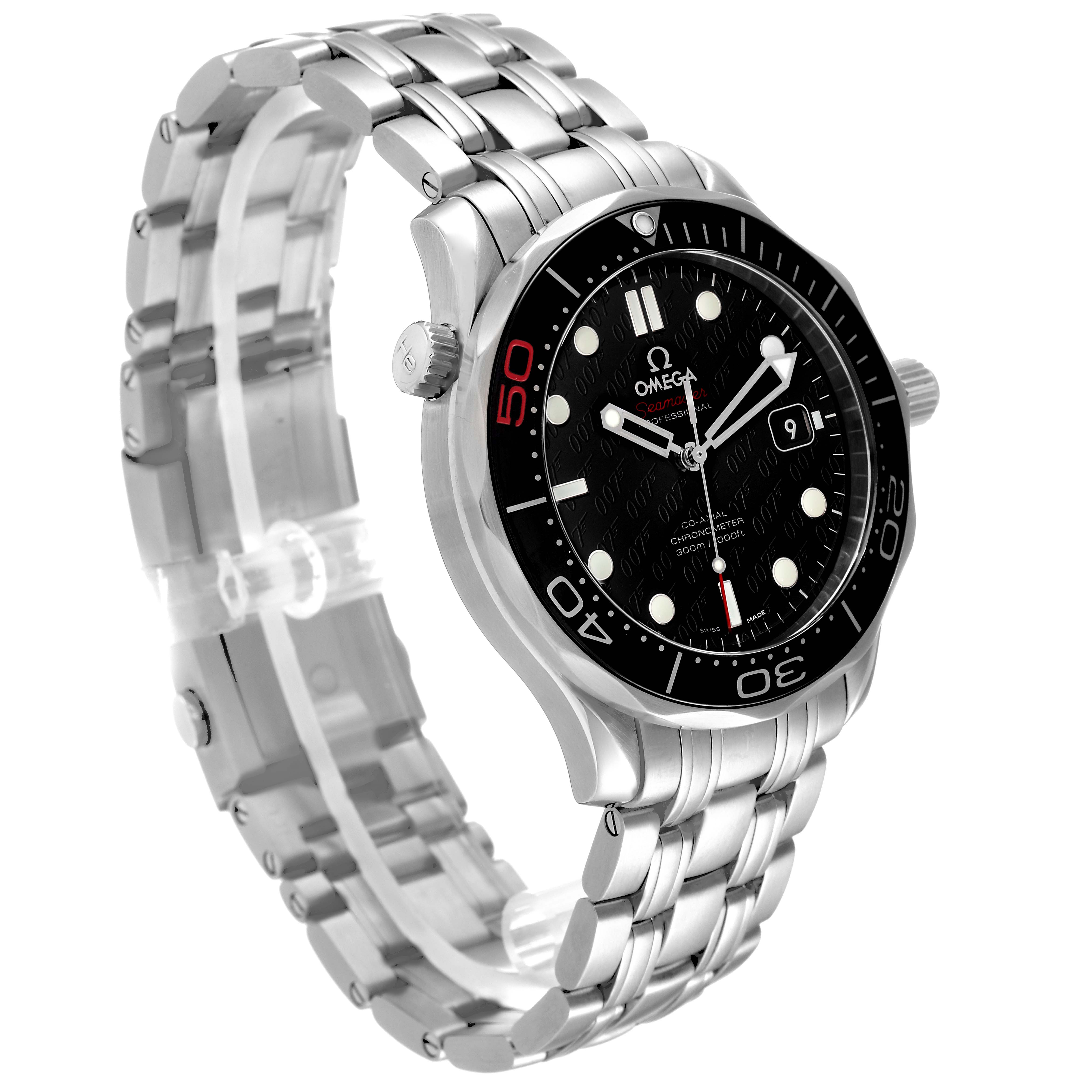 The image shows an Omega Seamaster 212.30.41.20.01.005 Men's Stainless Steel Black Dial 212.30.41.20.01.005 Men's Stainless Steel Black Dial watch at a three-quarter angle, highlighting the bracelet, bezel, and dial.