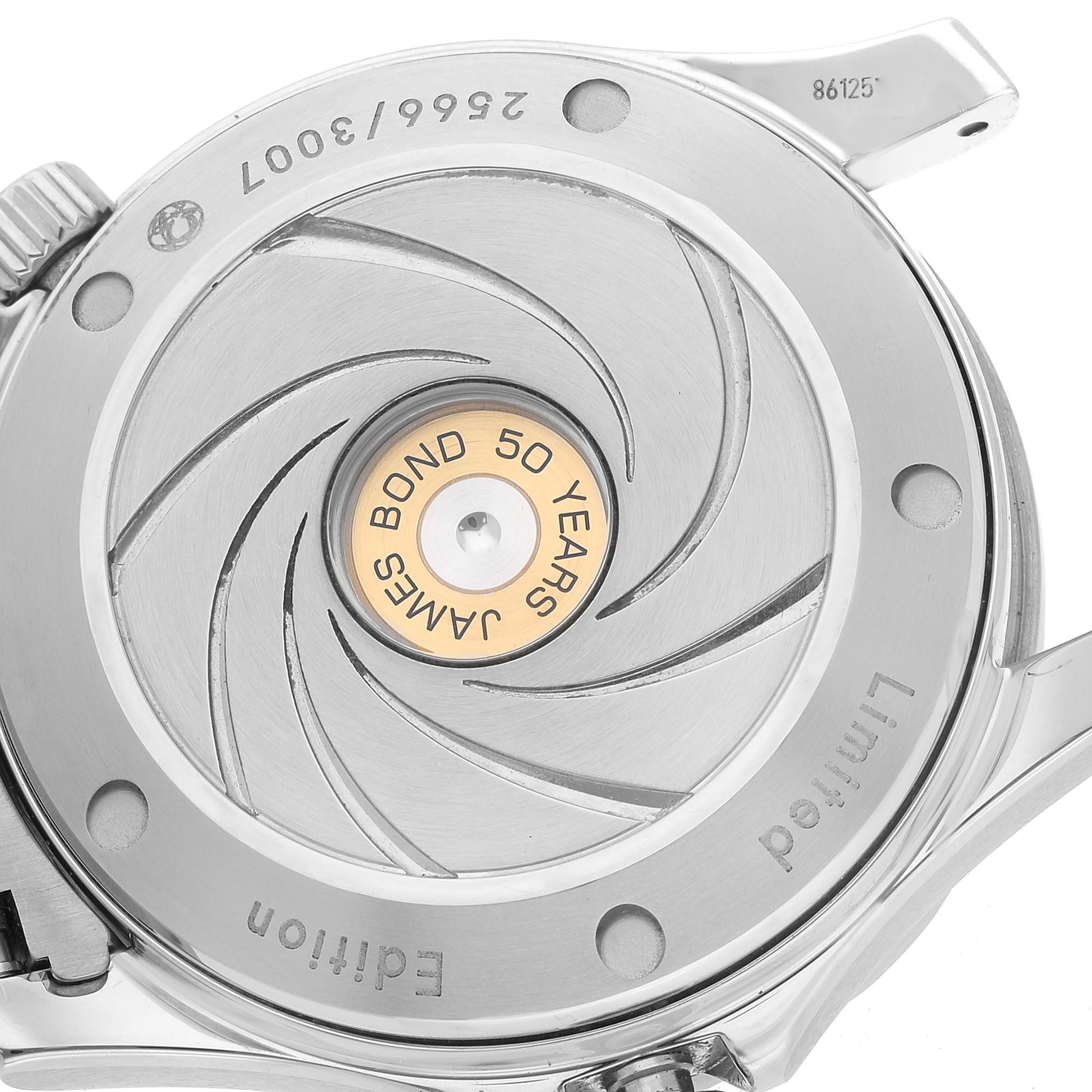 The image shows the case back of the Omega Seamaster 212.30.36.20.51.001 Men's Stainless Steel Black Dial 212.30.36.20.51.001 Men's Stainless Steel Black Dial, featuring the "James Bond 50 Years" engraving.