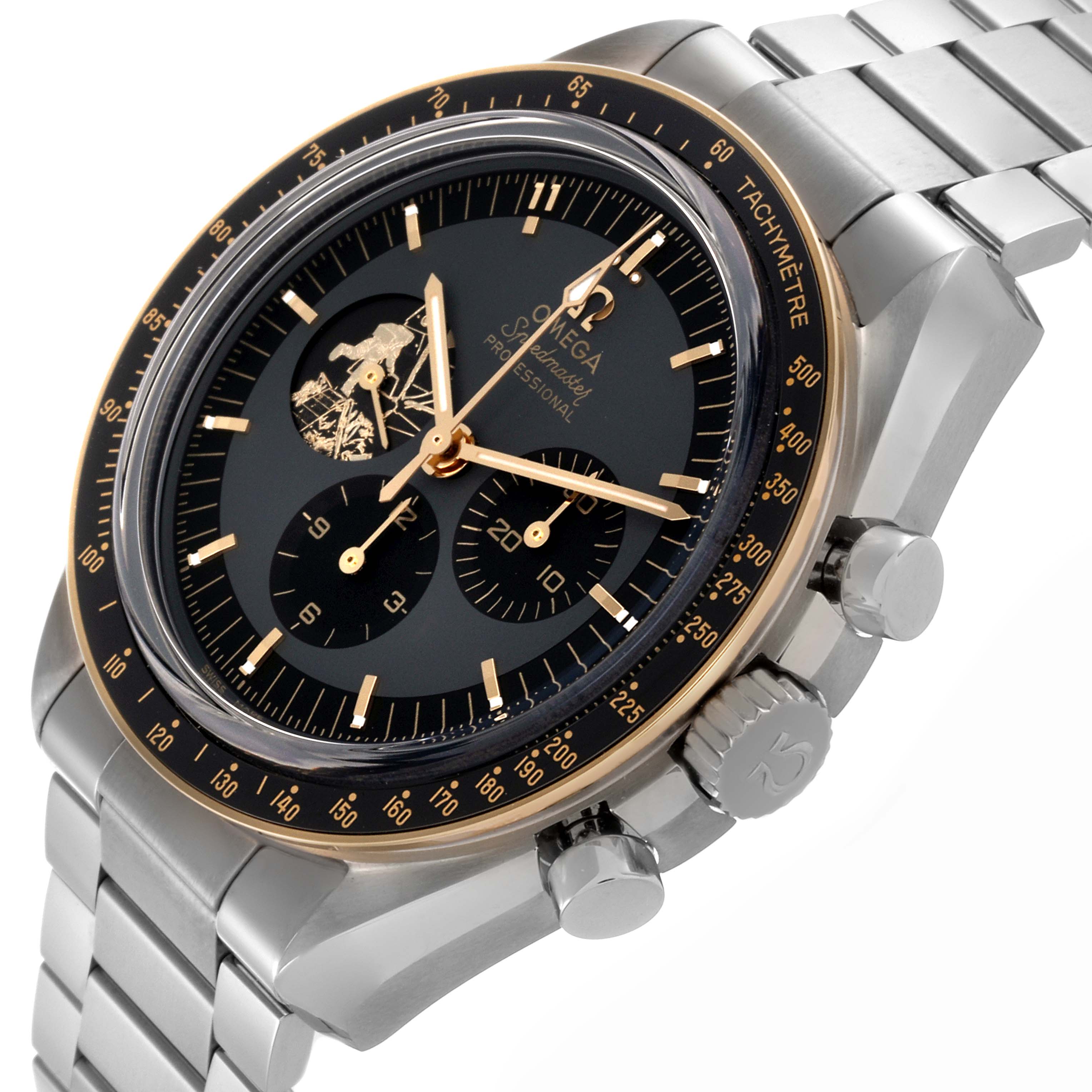 The Omega Speedmaster 310.20.42.50.01.001 Men's Stainless Steel Grey Dial 310.20.42.50.01.001 Men's Stainless Steel Grey Dial watch is shown at a three-quarter angle, displaying its dial, tachymeter bezel, sub-dials, and steel bracelet.