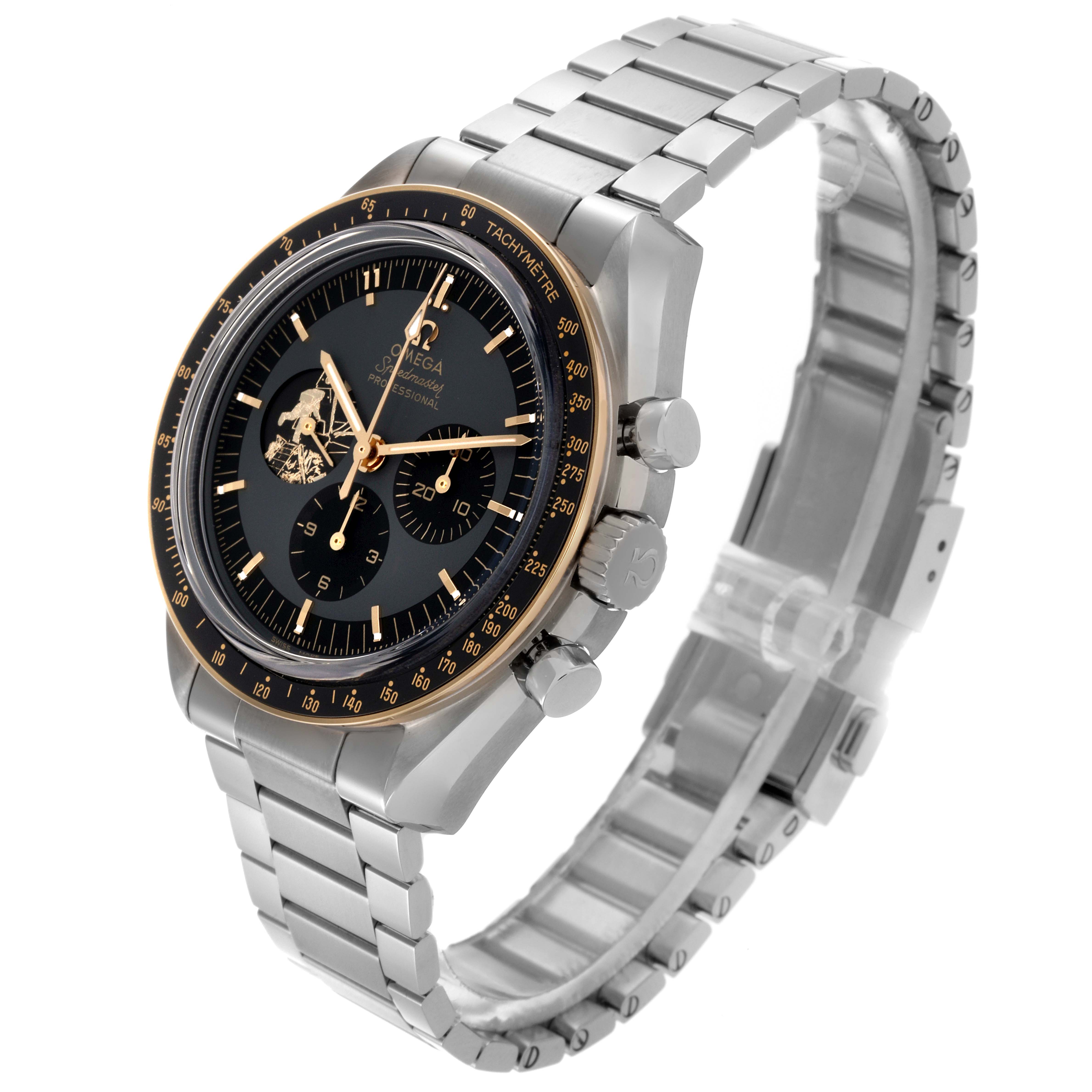 The Omega Speedmaster 310.20.42.50.01.001 Men's Stainless Steel Grey Dial 310.20.42.50.01.001 Men's Stainless Steel Grey Dial watch is shown at a three-quarter angle, highlighting the dial, bezel, and metal bracelet.