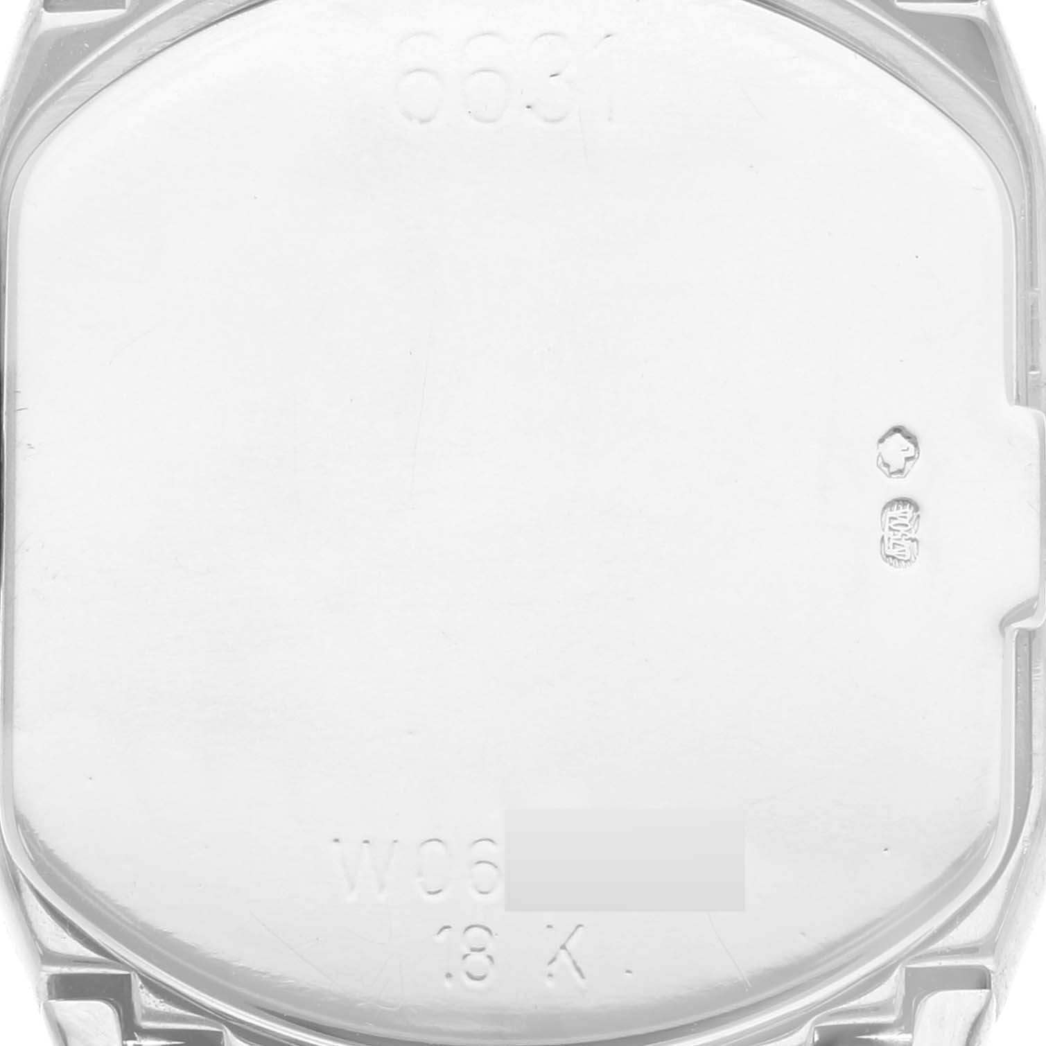 The image shows the case back of a Rolex Cellini 6631/9 Women's White Gold Pink Dial 6631/9 Women's White Gold Pink Dial watch, displaying markings and hallmarks.