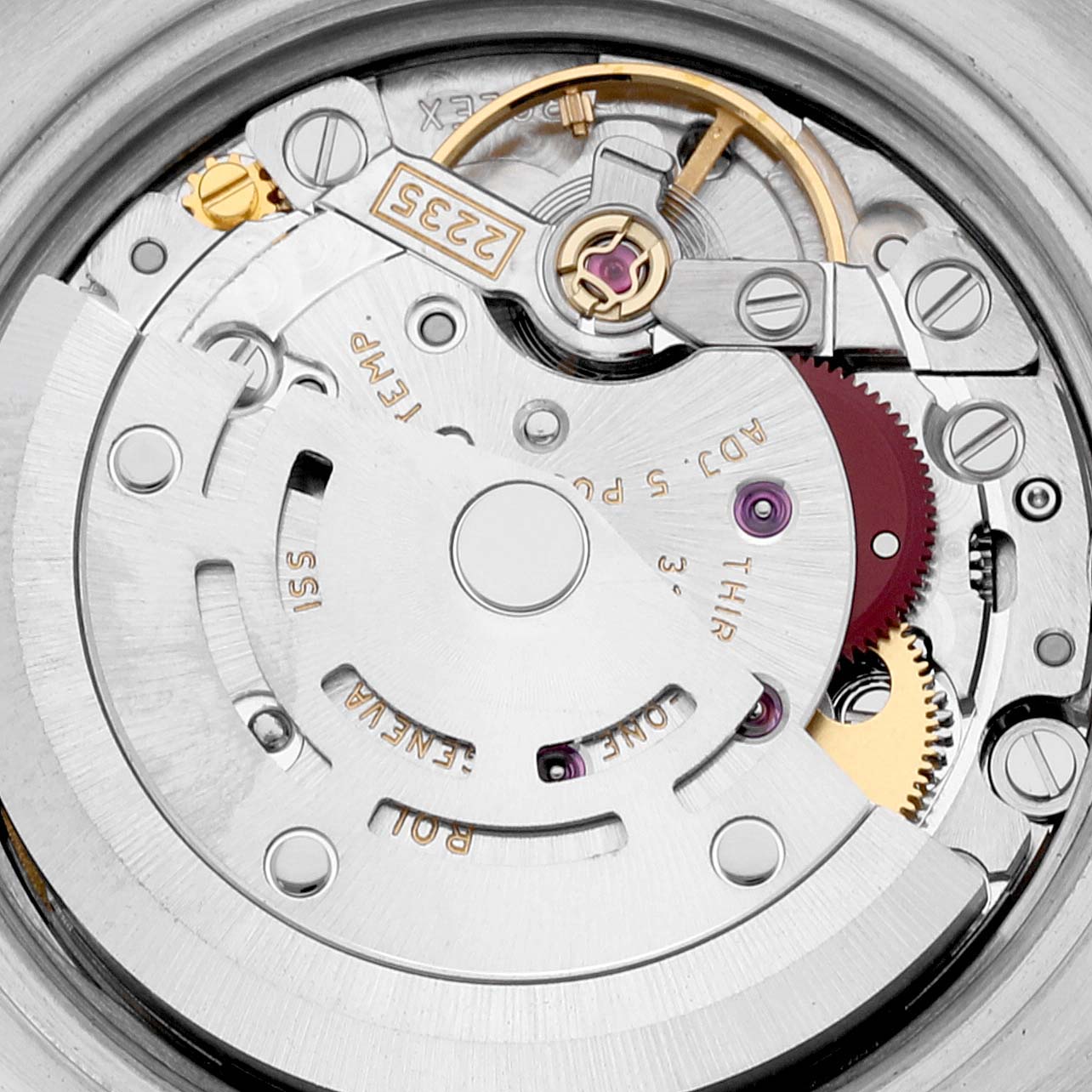 This image shows the detailed view of the movement and internal components of a Rolex Datejust 179160 Women's Stainless Steel White Dial 179160 Women's Stainless Steel White Dial watch.