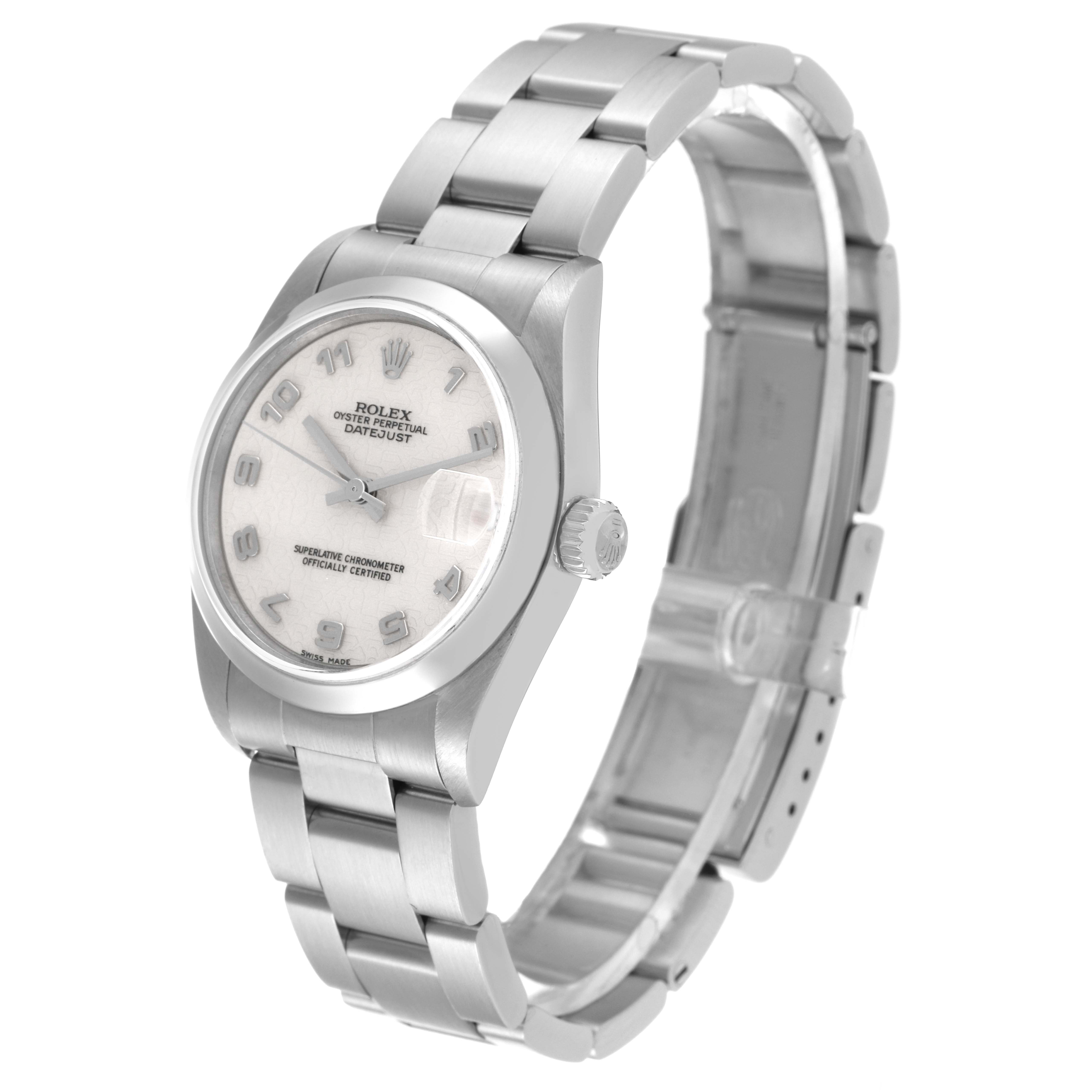 The Rolex Mid-Size 78240 Women's Stainless Steel Silver Dial 78240 Women's Stainless Steel Silver Dial Datejust watch is displayed at a slight angle, showing the face, bezel, crown, and bracelet.
