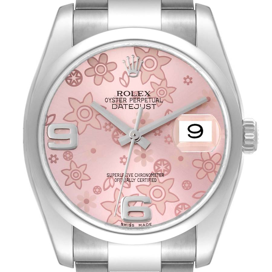 Rolex Datejust 36 Pink Floral Dial Steel Mens Watch 116200 Box Card SwissWatchExpo