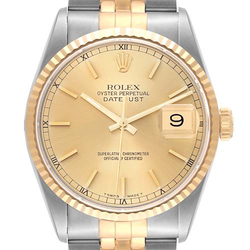 Photo of Rolex Datejust 36 Steel Yellow Gold Champagne Dial Mens Watch 16233 Box Papers