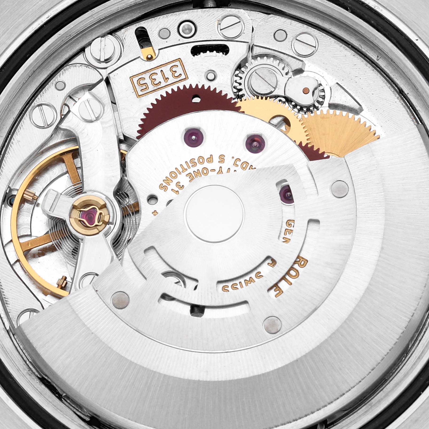 This image shows the intricate internal mechanism of a Rolex Datejust 116200 Men's Stainless Steel Blue Dial 116200 Men's Stainless Steel Blue Dial model, highlighting various gears and components.