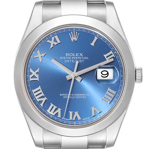 Photo of Rolex Datejust II Smooth Bezel Blue Roman Dial Steel Mens Watch 116300