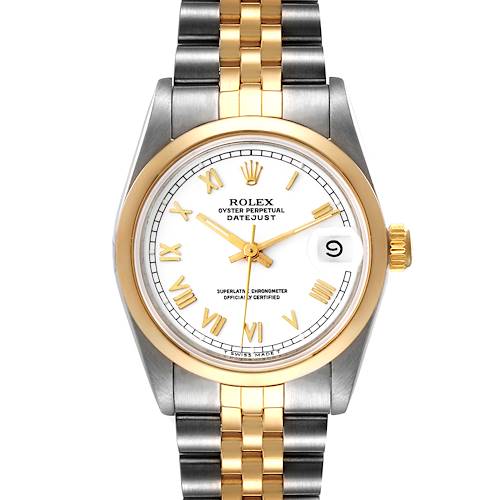 Photo of Rolex Datejust Midsize 31 Steel Yellow Gold White Roman Dial Ladies Watch 68243