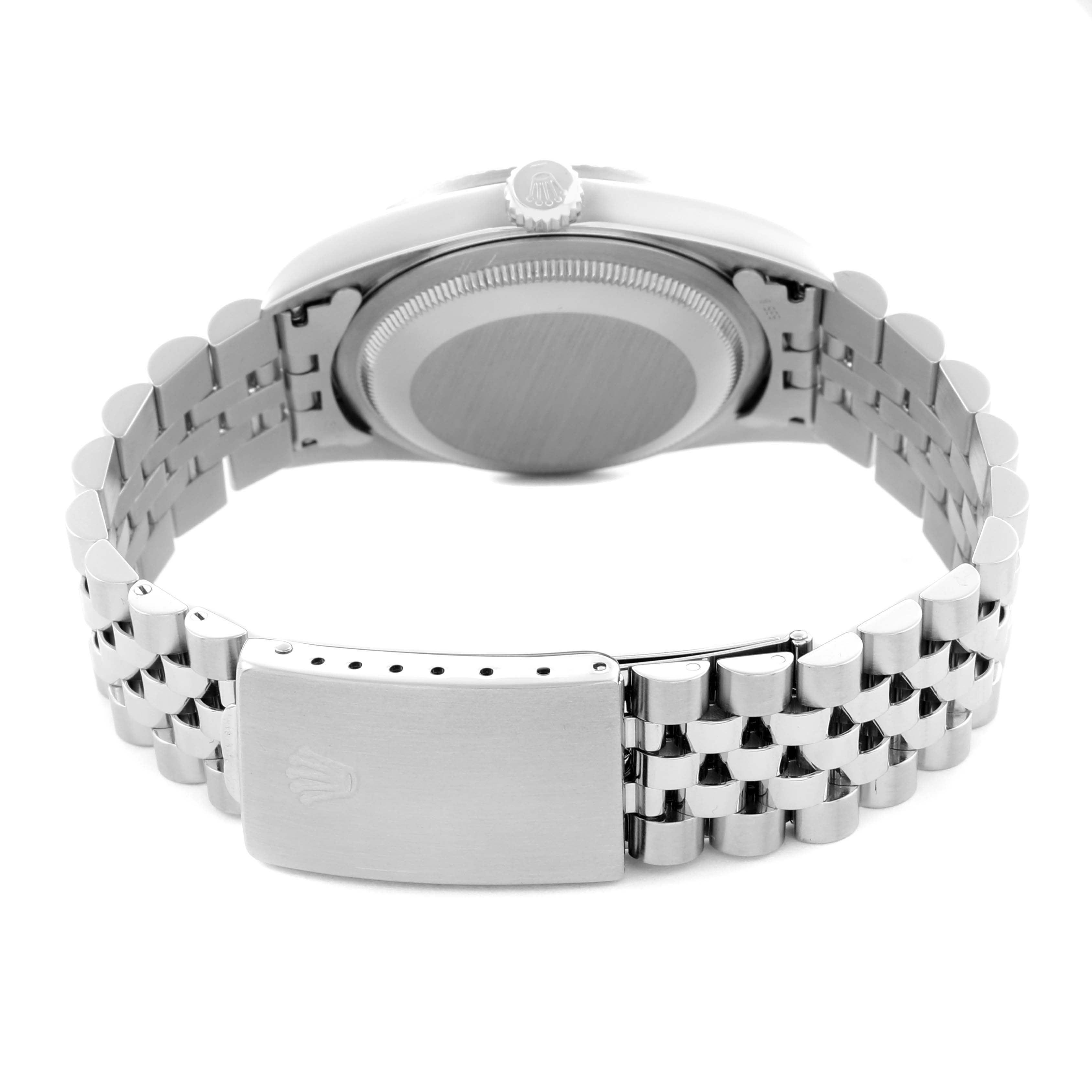 The image shows the back and bracelet of a Rolex Datejust 16220 Men's Stainless Steel Silver Dial 16220 Men's Stainless Steel Silver Dial, highlighting the clasp and case back from a rear angle.