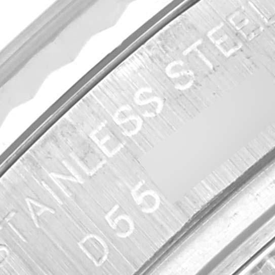 The image displays a close-up of the stainless steel segment of the Rolex Datejust 179174 Women's Stainless Steel Blue Dial 179174 Women's Stainless Steel Blue Dial watch's bracelet.