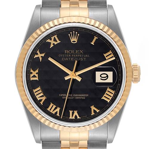 Photo of Rolex Datejust Steel Yellow Gold Black Pyramid Dial Mens Watch 16233