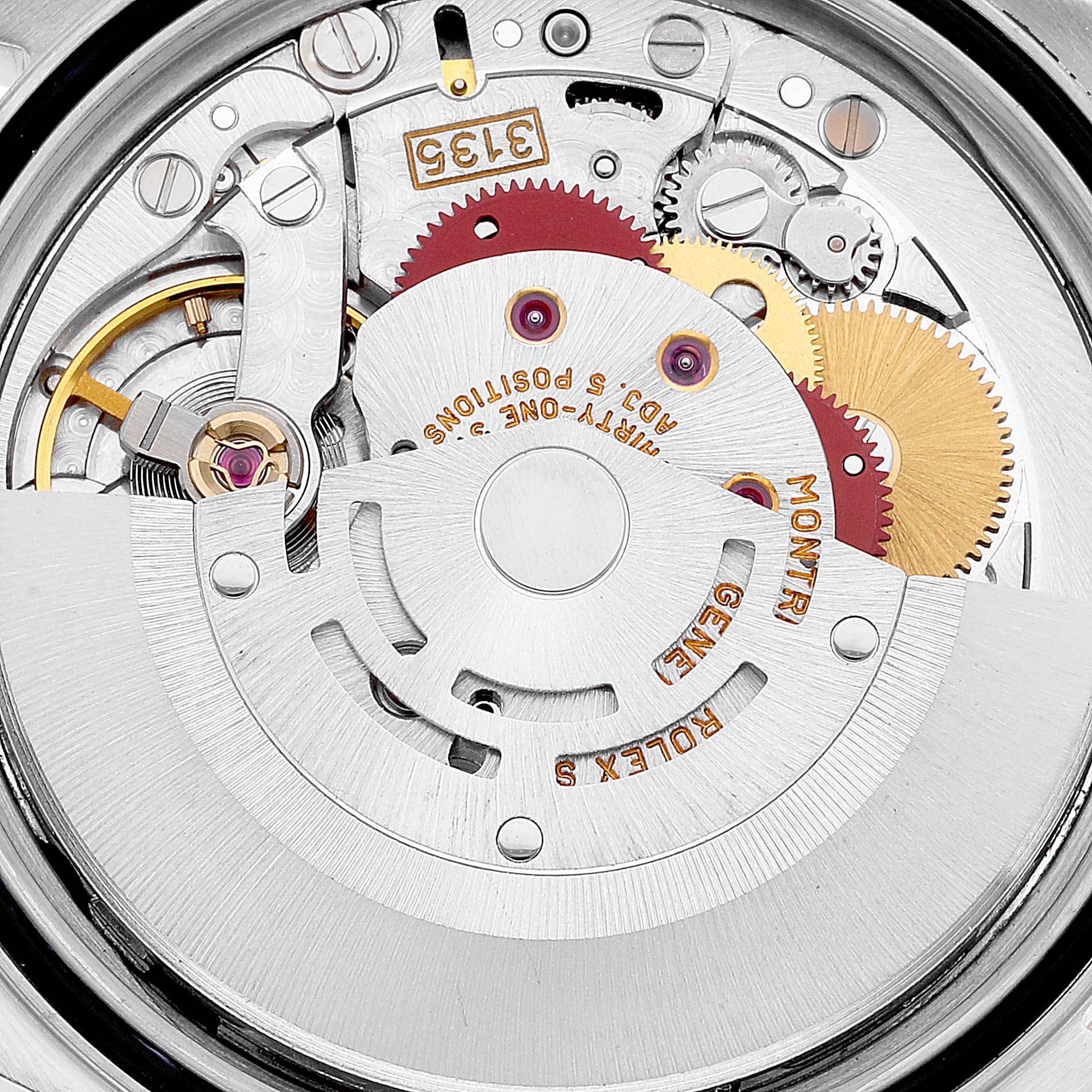 The image shows the intricate movement and inner mechanics of a Rolex Datejust 16233 Men's Steel and Gold (two tone) Black Dial 16233 Men's Steel and Gold (two tone) Black Dial watch.