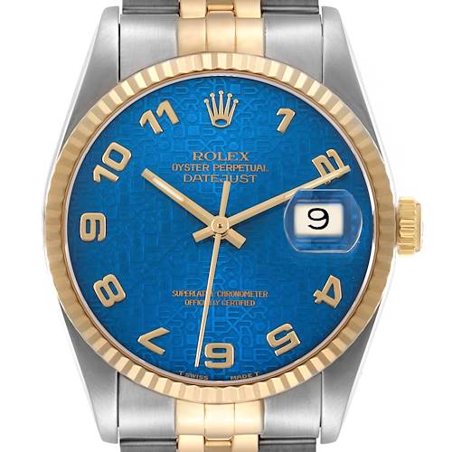 Photo of Rolex Datejust Steel Yellow Gold Blue Anniversary Dial Mens Watch 16233