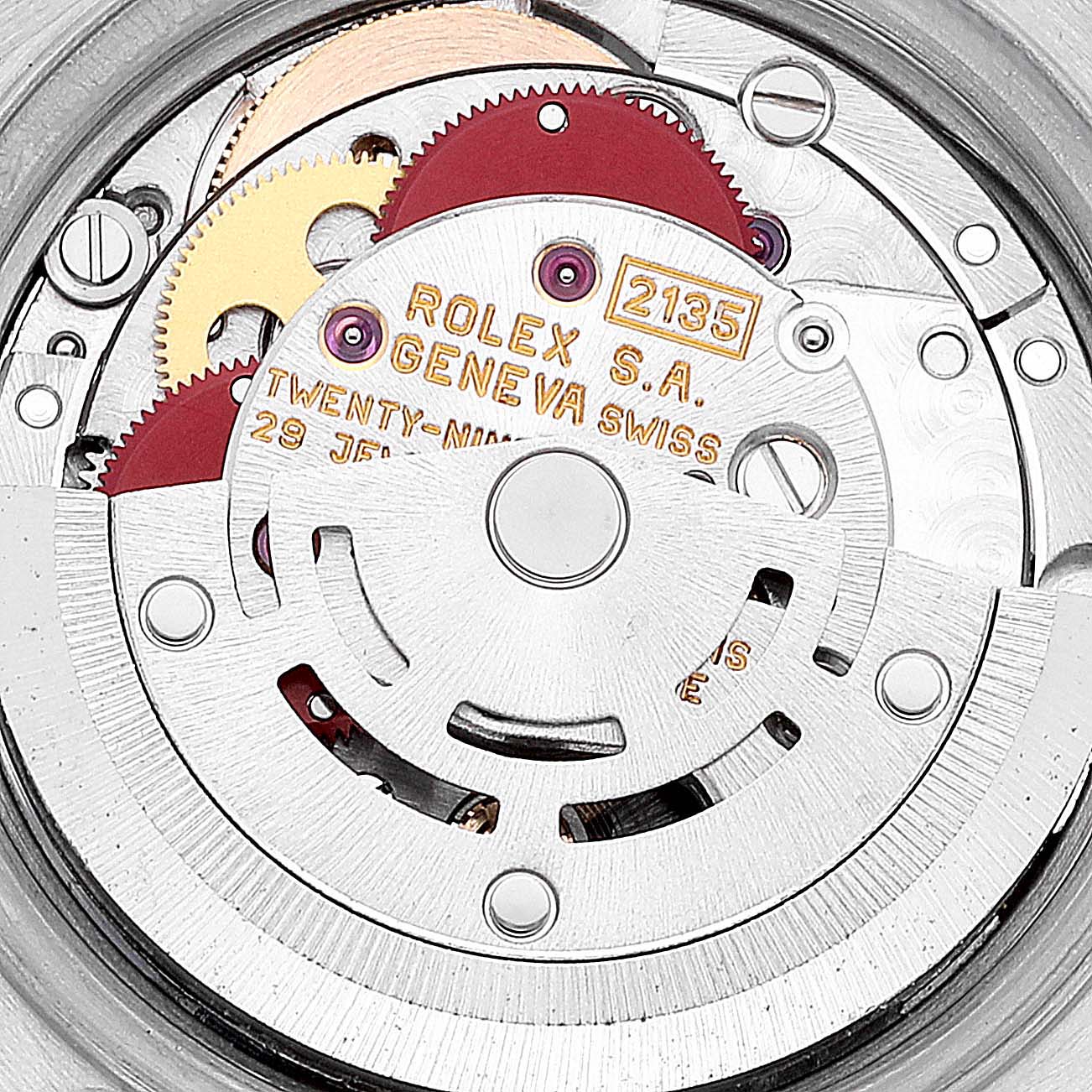 This image shows the movement mechanism of a Rolex Datejust 69173 Women's Steel and Gold (two tone) Beige Dial 69173 Women's Steel and Gold (two tone) Beige Dial watch from a close-up, top-down angle.