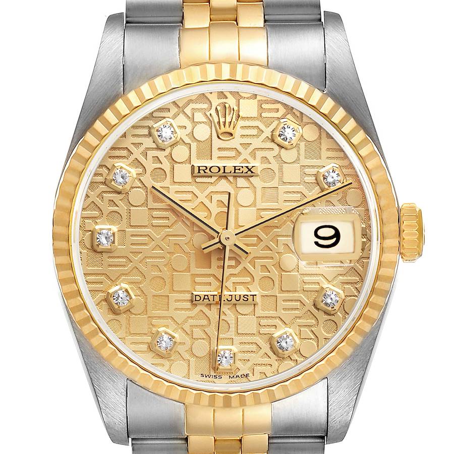 Rolex Datejust Steel Yellow Gold Jubilee Diamond Dial Mens Watch 16233 Box Paper SwissWatchExpo