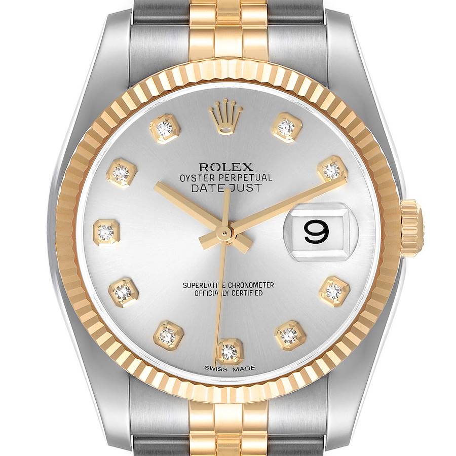 Rolex Datejust Steel Yellow Gold Silver Diamond Dial Mens Watch 116233 SwissWatchExpo