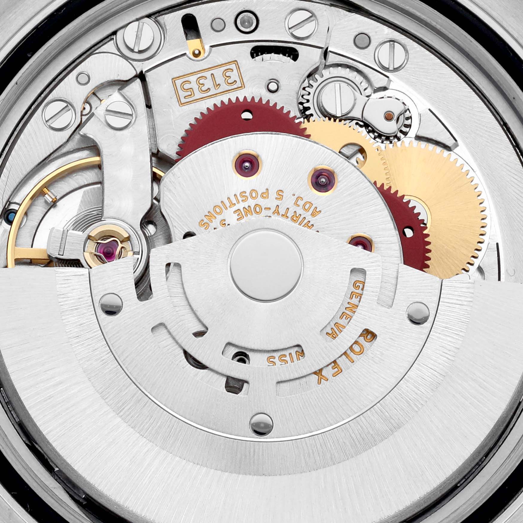 The image shows the intricate internal mechanism and movement of a Rolex Turn-o-Graph 116264 Men's Stainless Steel Black Dial 116264 Men's Stainless Steel Black Dial watch from a top-down angle.