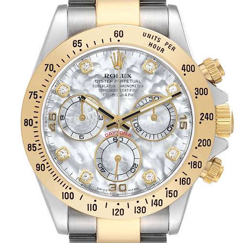 Photo of Rolex Daytona MOP Diamond Dial Steel Yellow Gold Mens Watch 116523