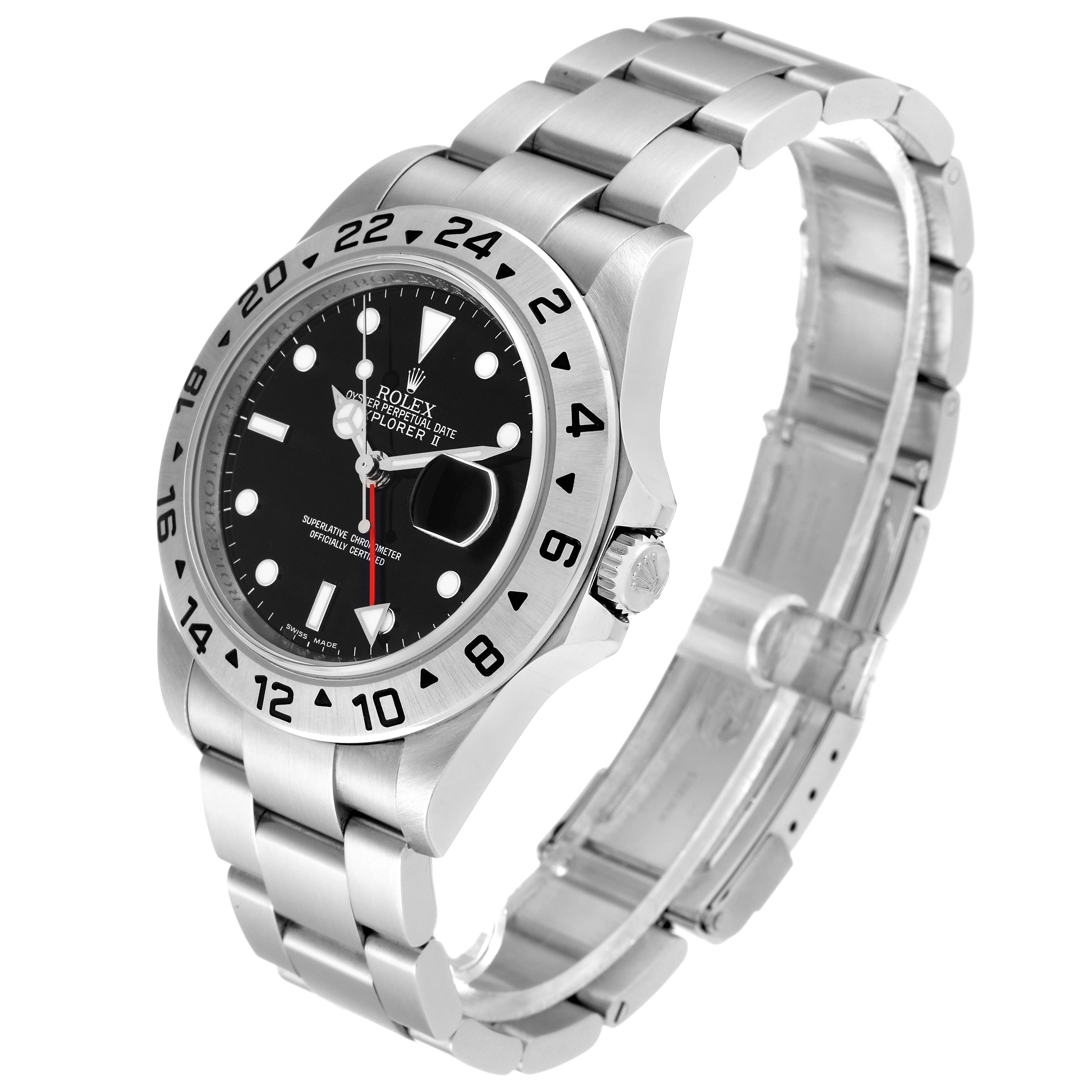 The Rolex Explorer 16570T Men's Stainless Steel Black Dial 16570T Men's Stainless Steel Black Dial watch is shown at an angled view displaying its bezel, dial, crown, and bracelet.