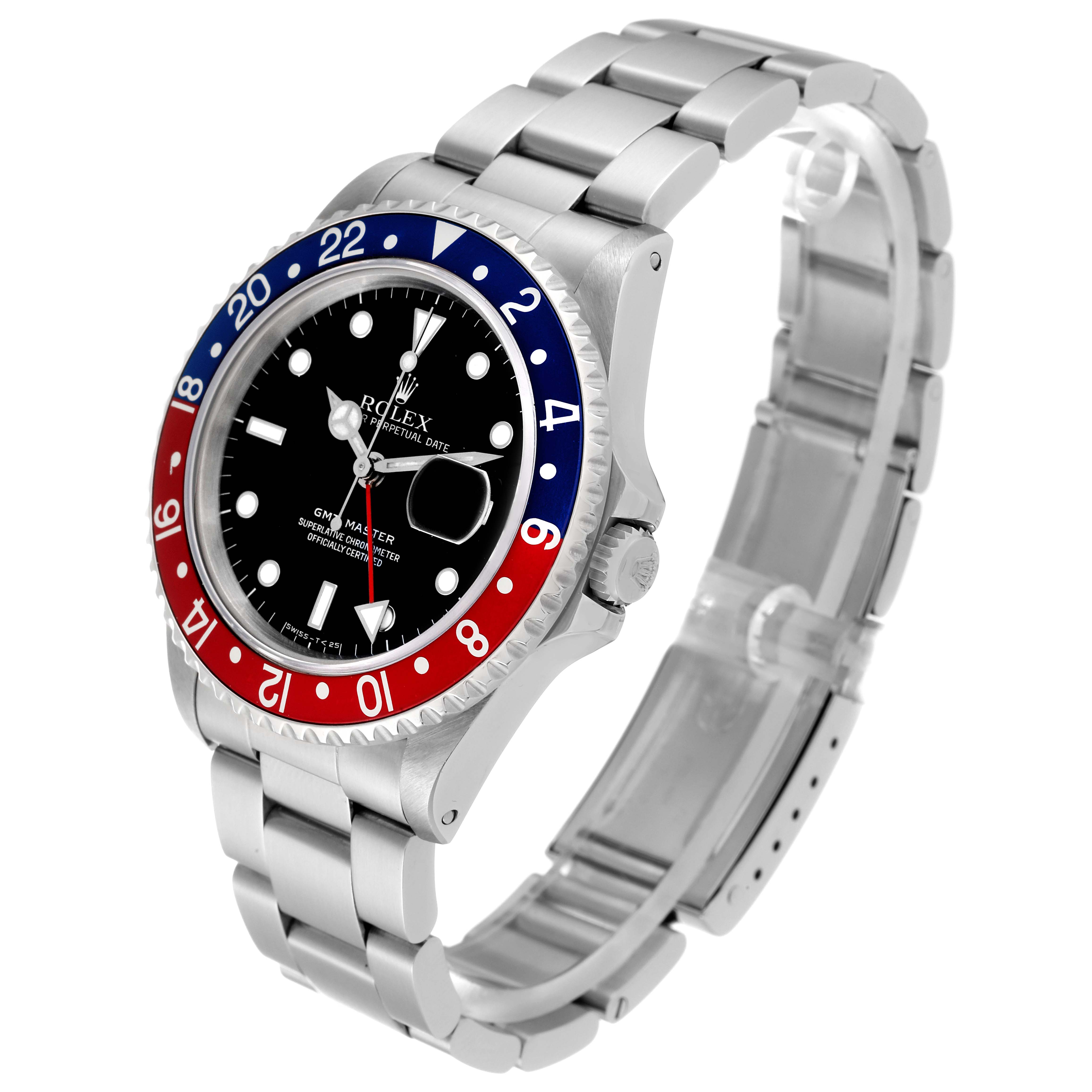 The image shows a Rolex GMT-Master 16700 Men
s Stainless Steel Black Dial 16700 Men
s Stainless Steel Black Dial watch at a slight angle, highlighting its bezel, dial, and bracelet.
