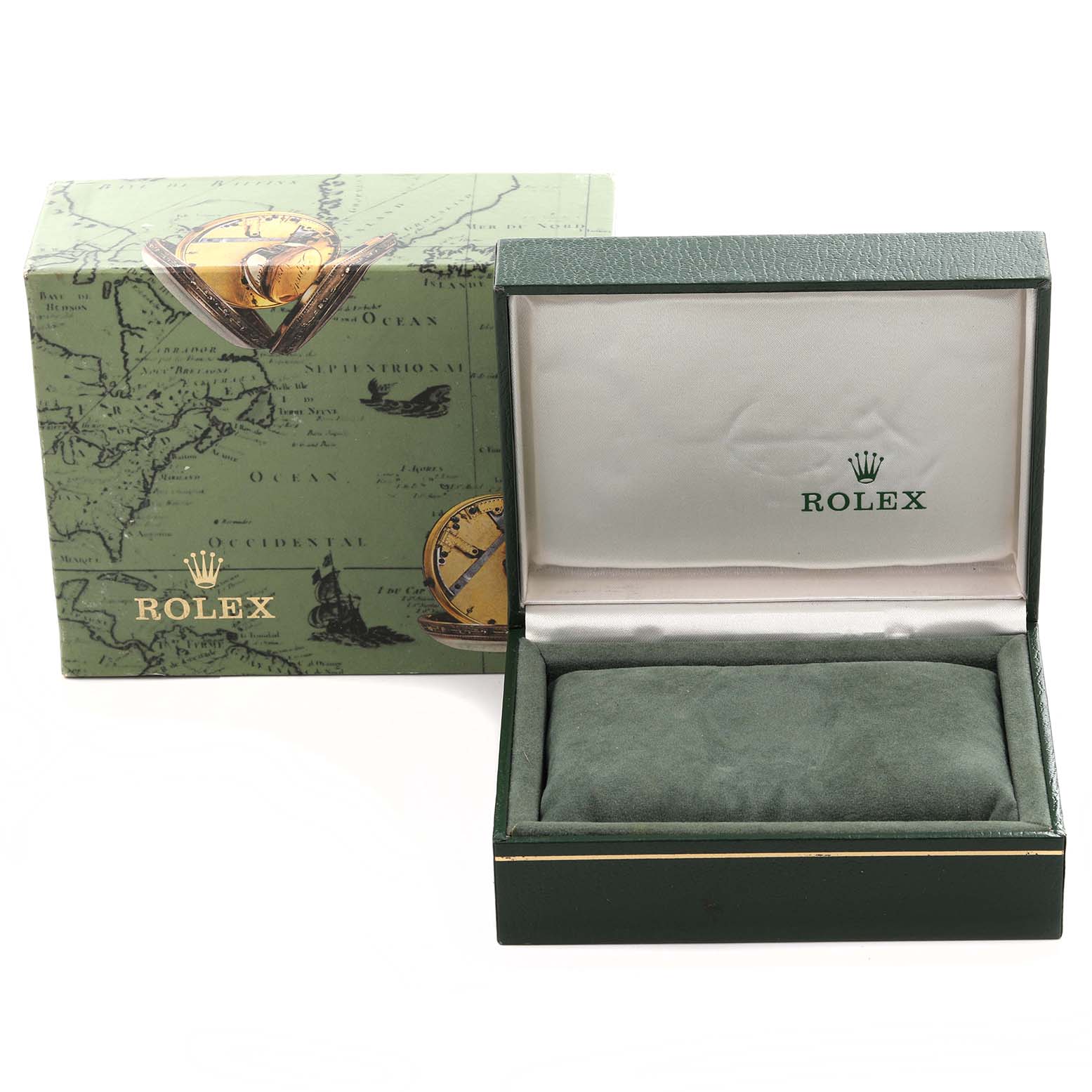 The image shows a Rolex Mid-Size 77080 Women's Stainless Steel Silver Dial 77080 Women's Stainless Steel Silver Dial watch box and an outer packaging, both viewed from the front.