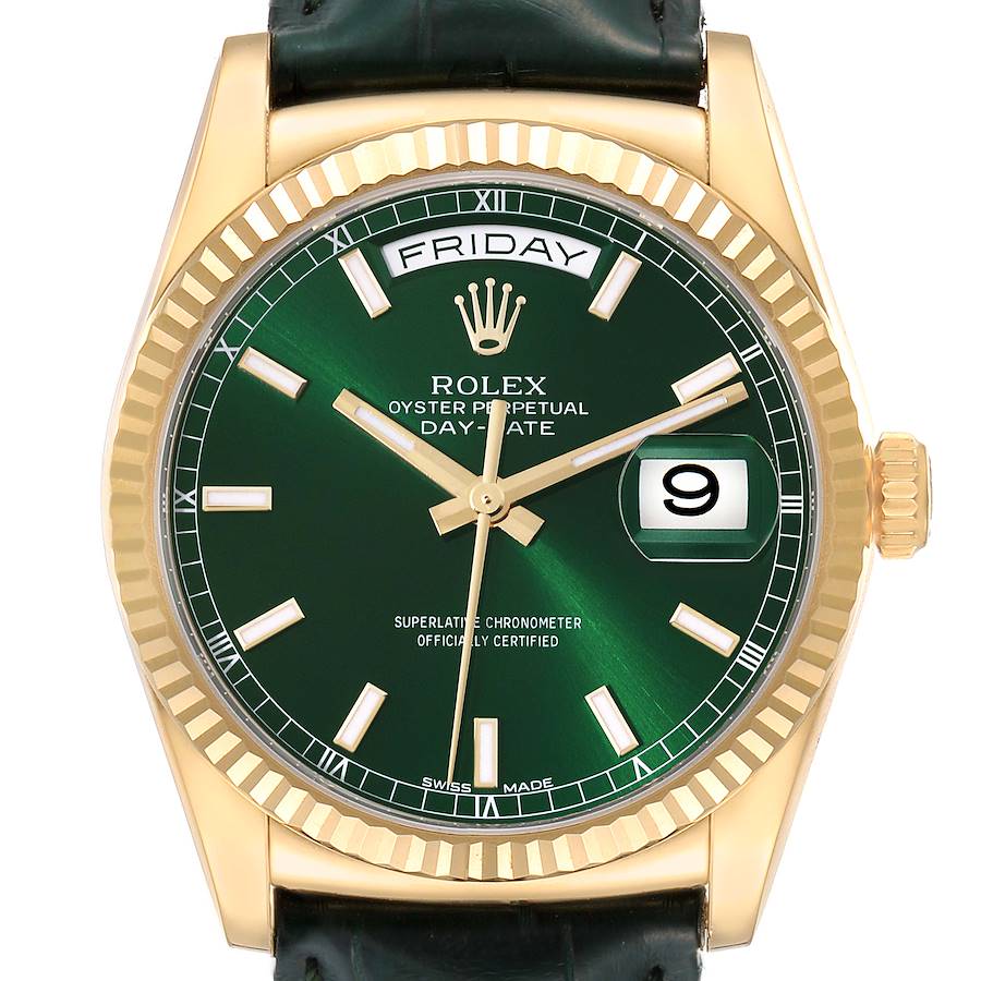 Rolex President Day-Date Yellow Gold Green Dial Mens Watch 118138 SwissWatchExpo