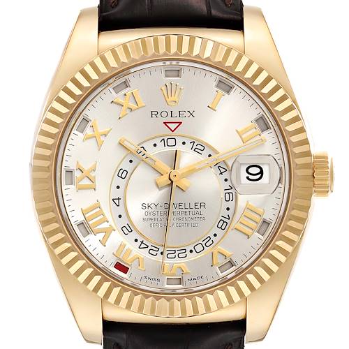Photo of Rolex Sky Dweller Yellow Gold Silver Dial Mens Watch 326138 Box Card
