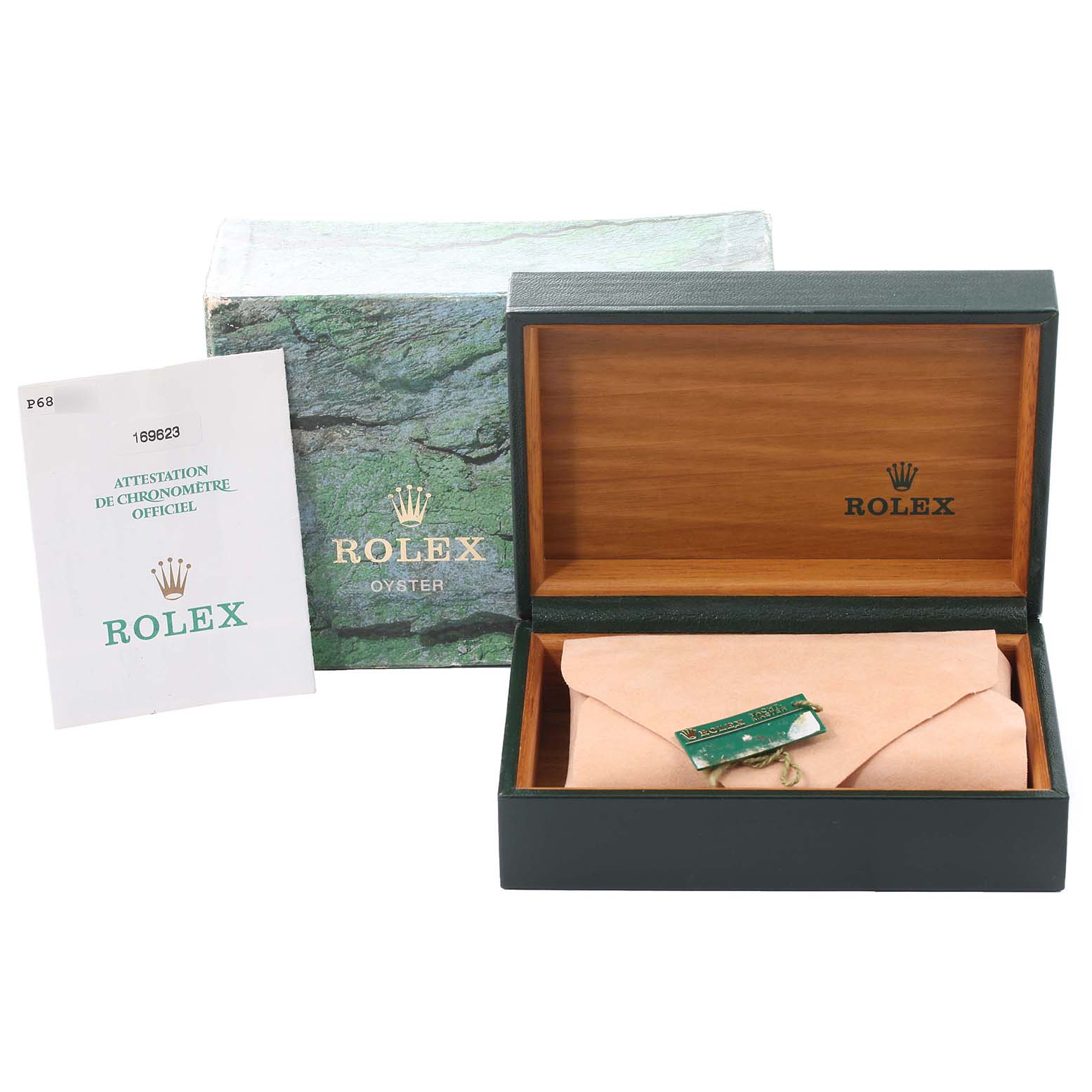 This image shows the packaging and watch box for a Rolex Yacht-Master 169623 Women's Steel and Gold (two tone) White Dial 169623 Women's Steel and Gold (two tone) White Dial model, along with associated documents.