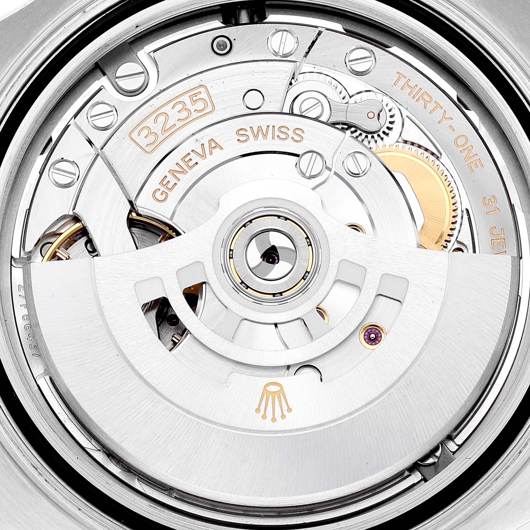 This image shows the movement and inner mechanism of a Rolex Yacht-Master 126622 Men's Stainless Steel Blue Dial 126622 Men's Stainless Steel Blue Dial watch, focusing on the 3235 Geneva Swiss movement.