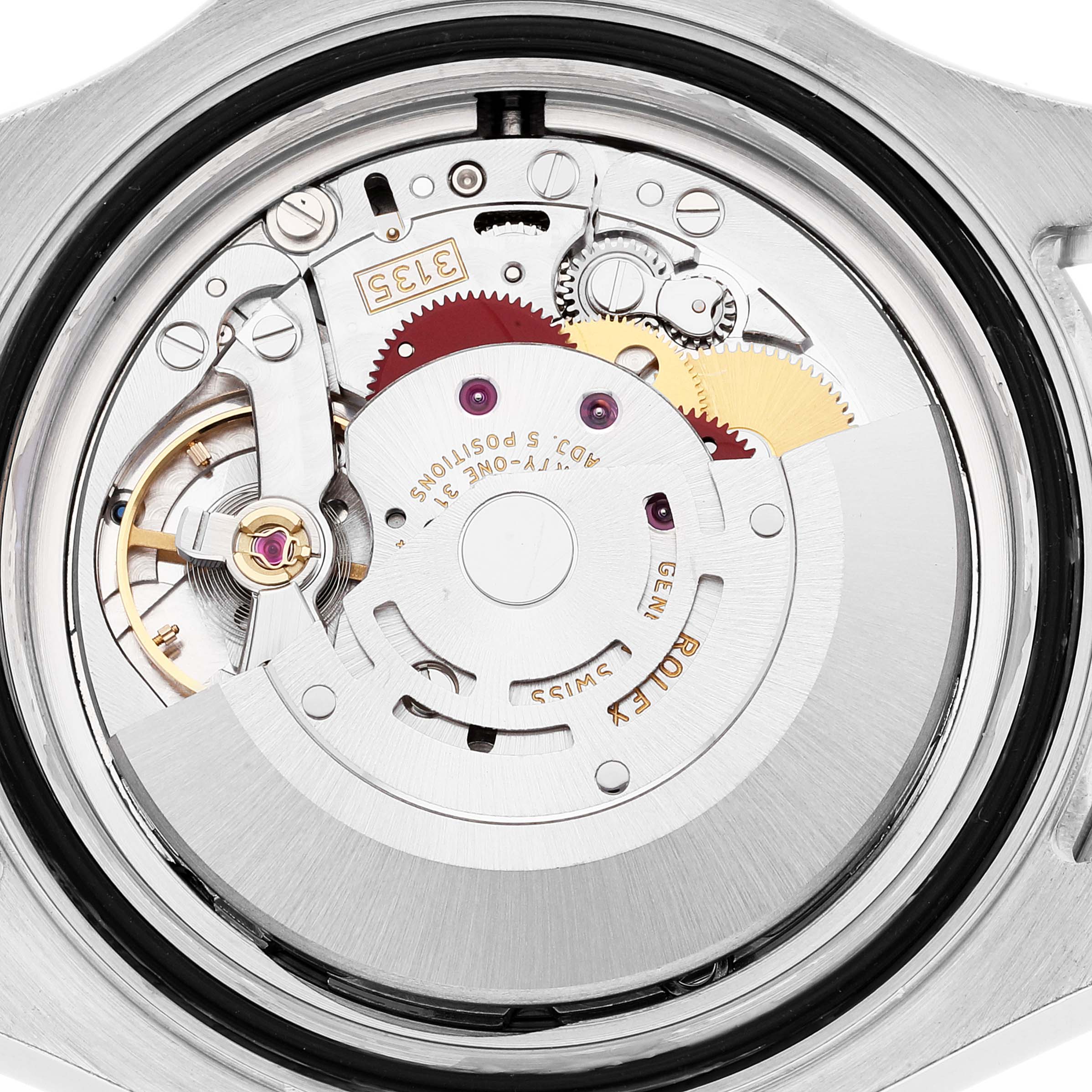 This is an image of the movement mechanism of a Rolex Yacht-Master 16623 Men
s Steel and Gold (two tone) White Dial 16623 Men
s Steel and Gold (two tone) White Dial watch, viewed from the back case.
