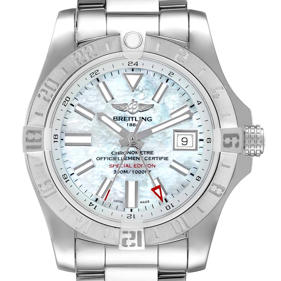 Breitling Aeromarine Avenger II GMT MOP Dial Steel Watch A32390 SwissWatchExpo