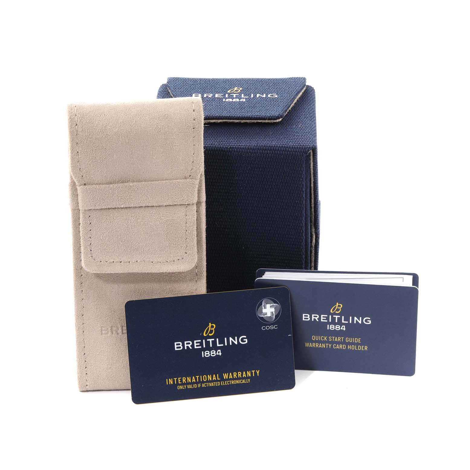 This image shows the packaging and documentation for a Breitling A17395 Women's Stainless Steel Pink Dial A17395 Women's Stainless Steel Pink Dial Navitimer Automatic 35 Salmon Dial Steel Ladies Watch A17395 Unworn model.