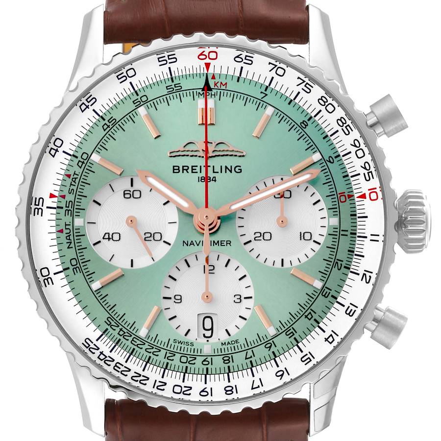 Breitling Navitimer B01 Chronograph 41 Green Dial Steel Mens Watch AB0139 SwissWatchExpo