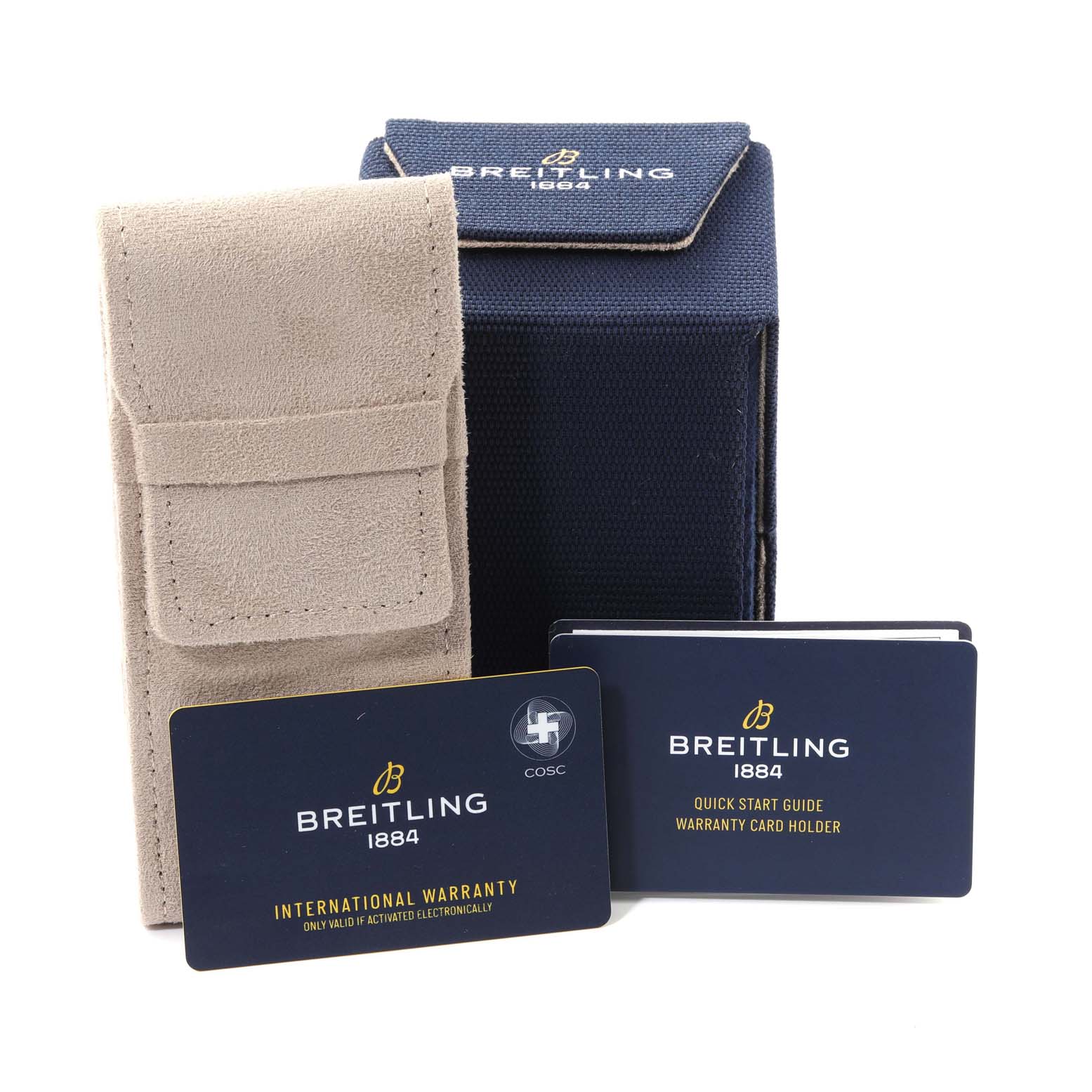 The image shows the packaging, warranty cards, and documentation for the Breitling A17316 Women's Stainless Steel Orange Dial A17316 Women's Stainless Steel Orange Dial Superocean 36mm Orange Dial Steel Ladies Watch A17316 Unworn model.