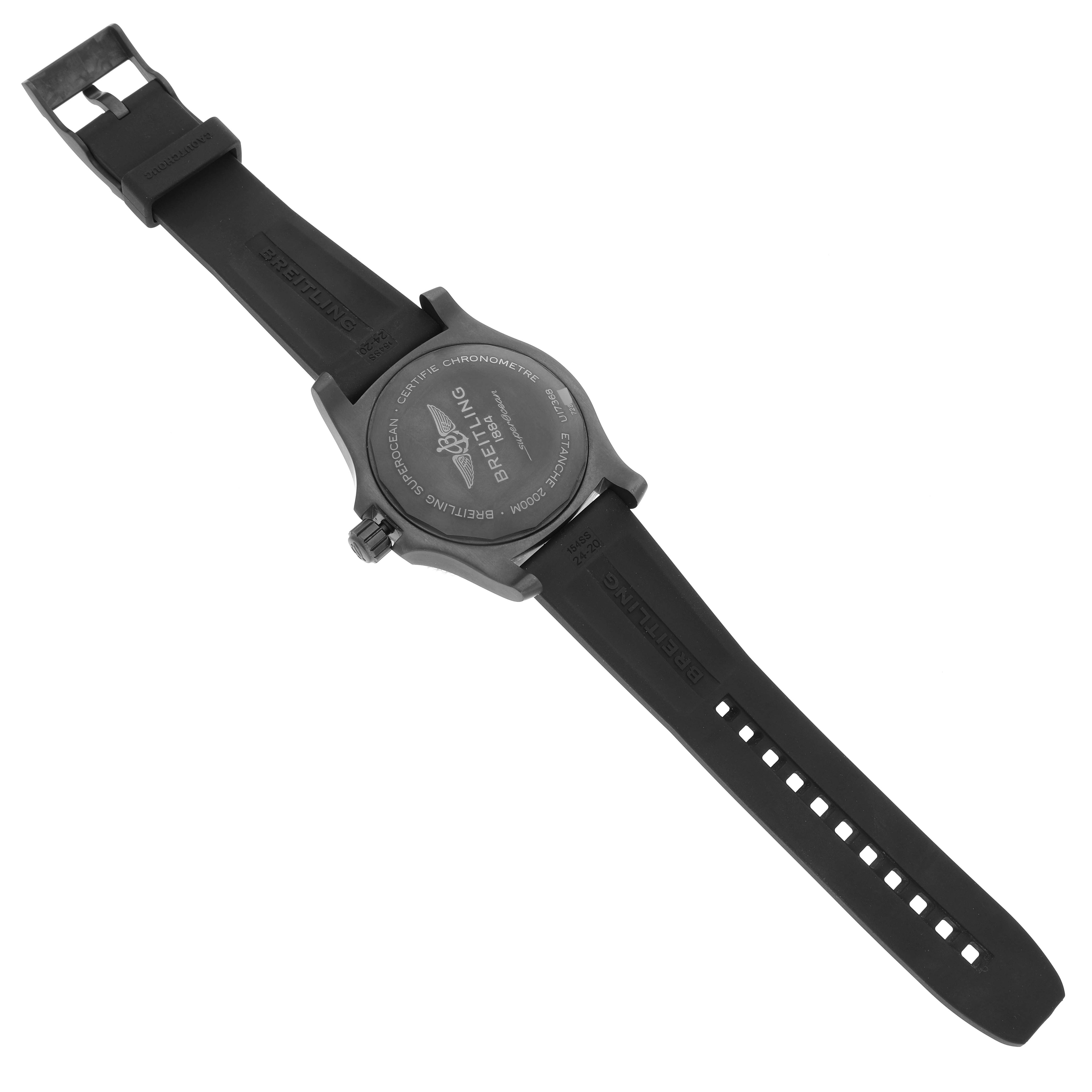 This image shows the back view of the Breitling Superocean U17368221B1S1 Men's Steel and Gold (two tone) Black Dial U17368221B1S1 Men's Steel and Gold (two tone) Black Dial watch, including the case back, strap, and buckle.