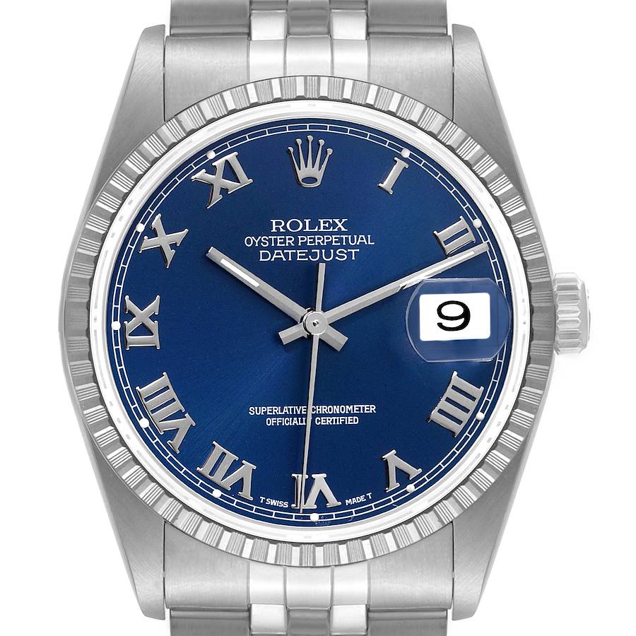 Rolex Datejust 36 Blue Roman Dial Steel Mens Watch 16220 SwissWatchExpo