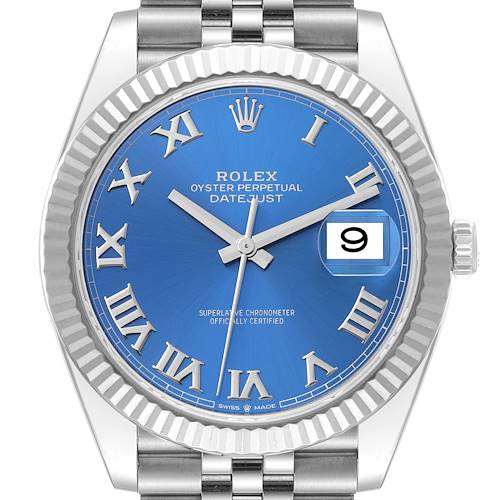 Photo of Rolex Datejust 41 Steel White Gold Blue Dial Mens Watch 126334 Box Card