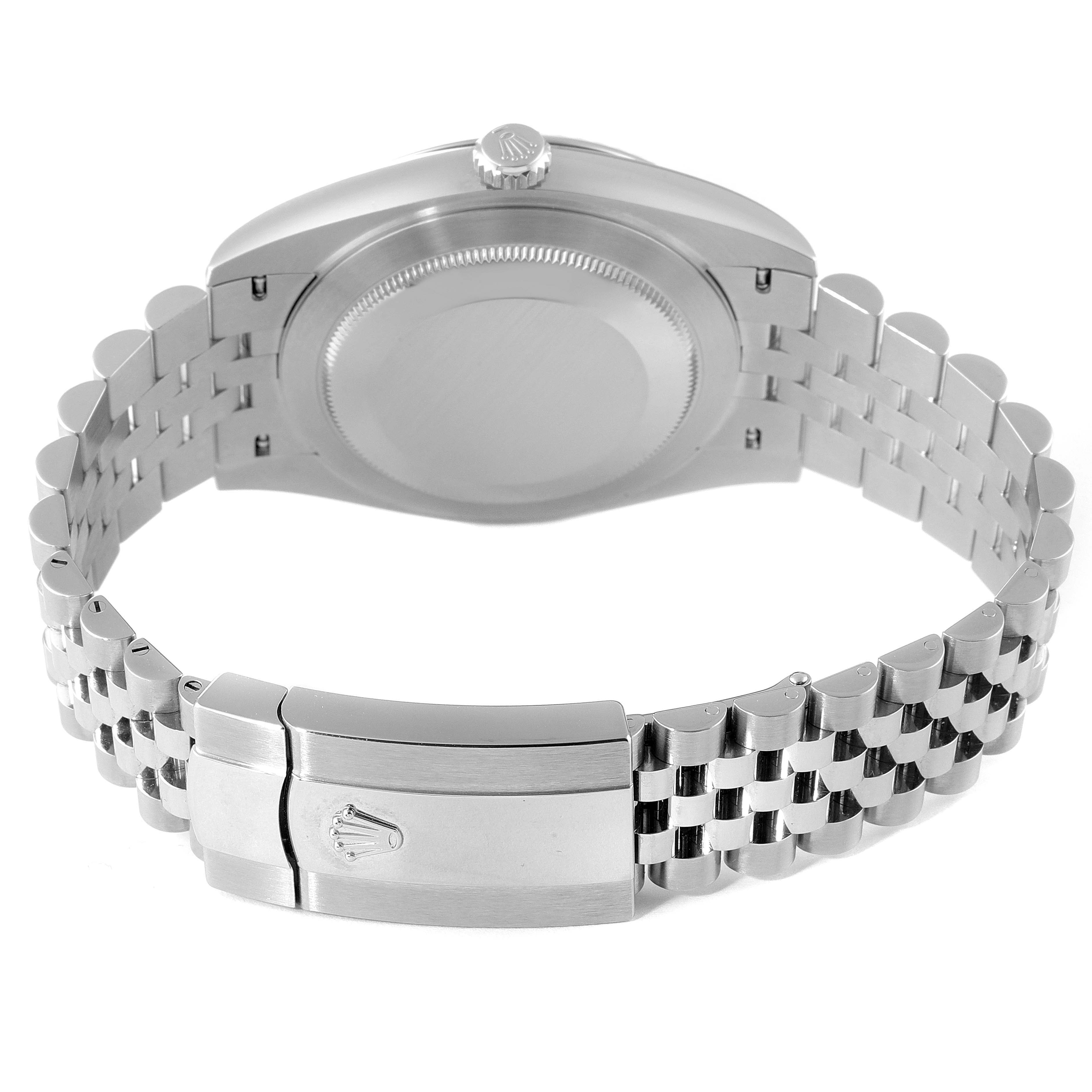 The image shows the back and bracelet clasp of a Rolex Datejust 41 126334 Men
s Stainless Steel Grey Dial 126334 Men
s Stainless Steel Grey Dial watch from a rear view angle.