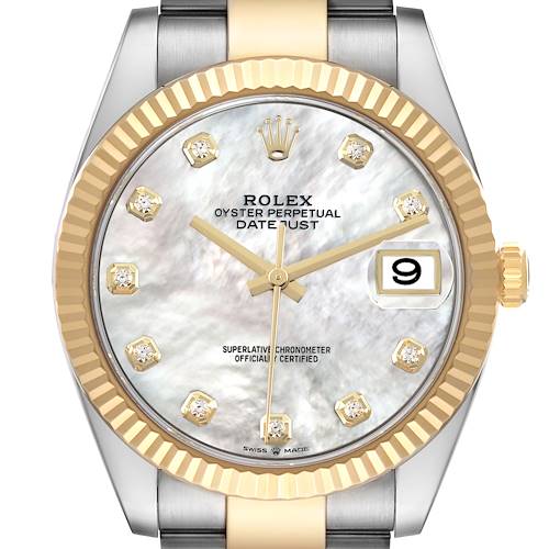 Photo of Rolex Datejust 41 Steel Yellow Gold MOP Diamond Mens Watch 126333 Card