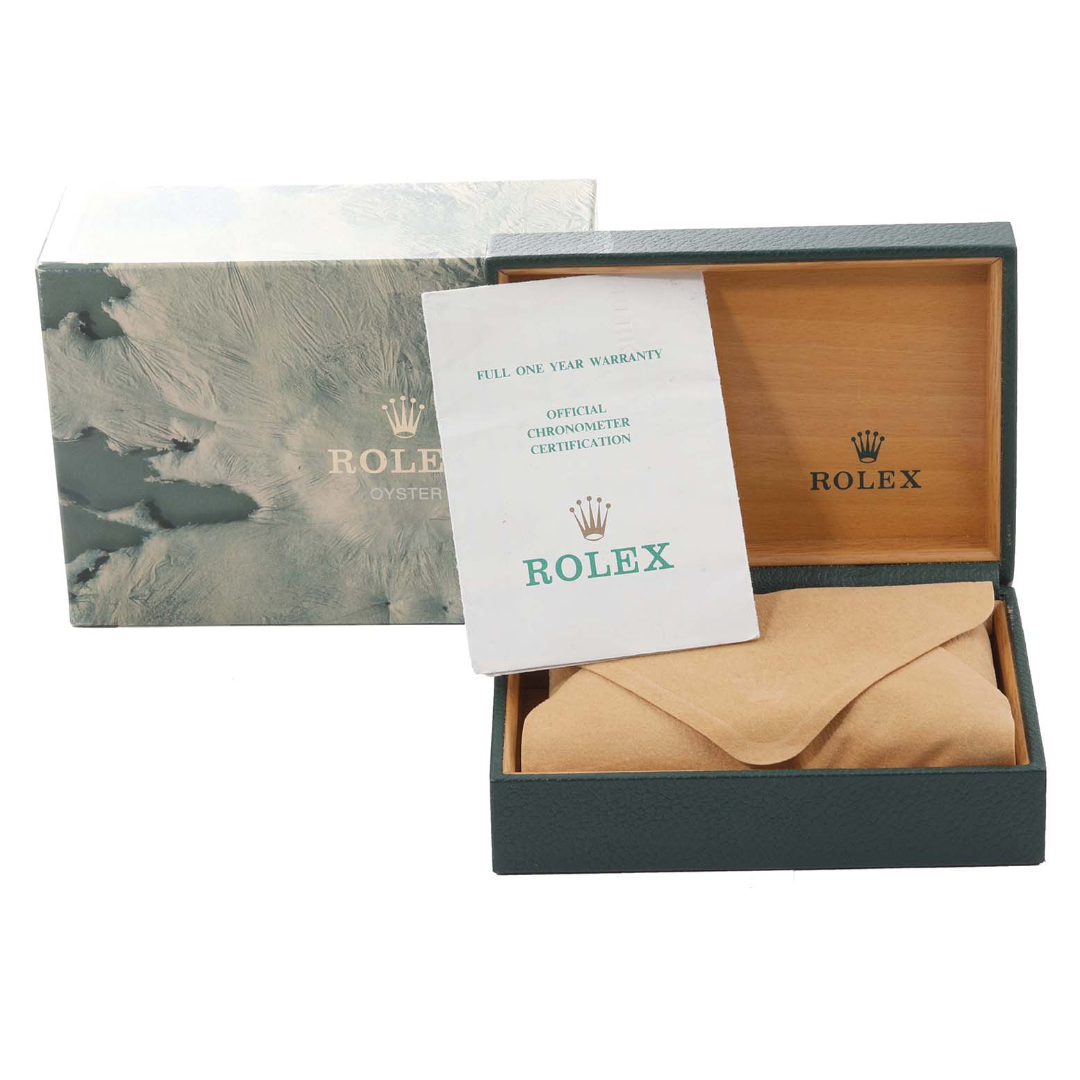 The image shows a Rolex Datejust 16233 Men's Steel and Gold (two tone) Blue Dial 16233 Men's Steel and Gold (two tone) Blue Dial model box, warranty, certification, and cushion from a front angle.