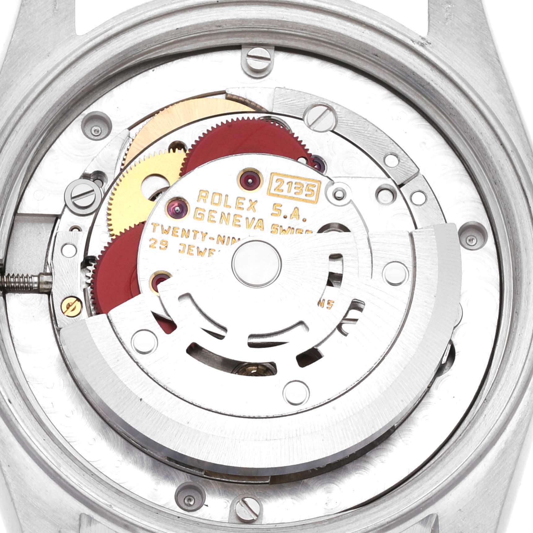 The image shows the internal mechanical movement of a Rolex Mid-Size 68273 Women's Steel and Gold (two tone) Champagne Dial 68273 Women's Steel and Gold (two tone) Champagne Dial watch at a close-up angle.