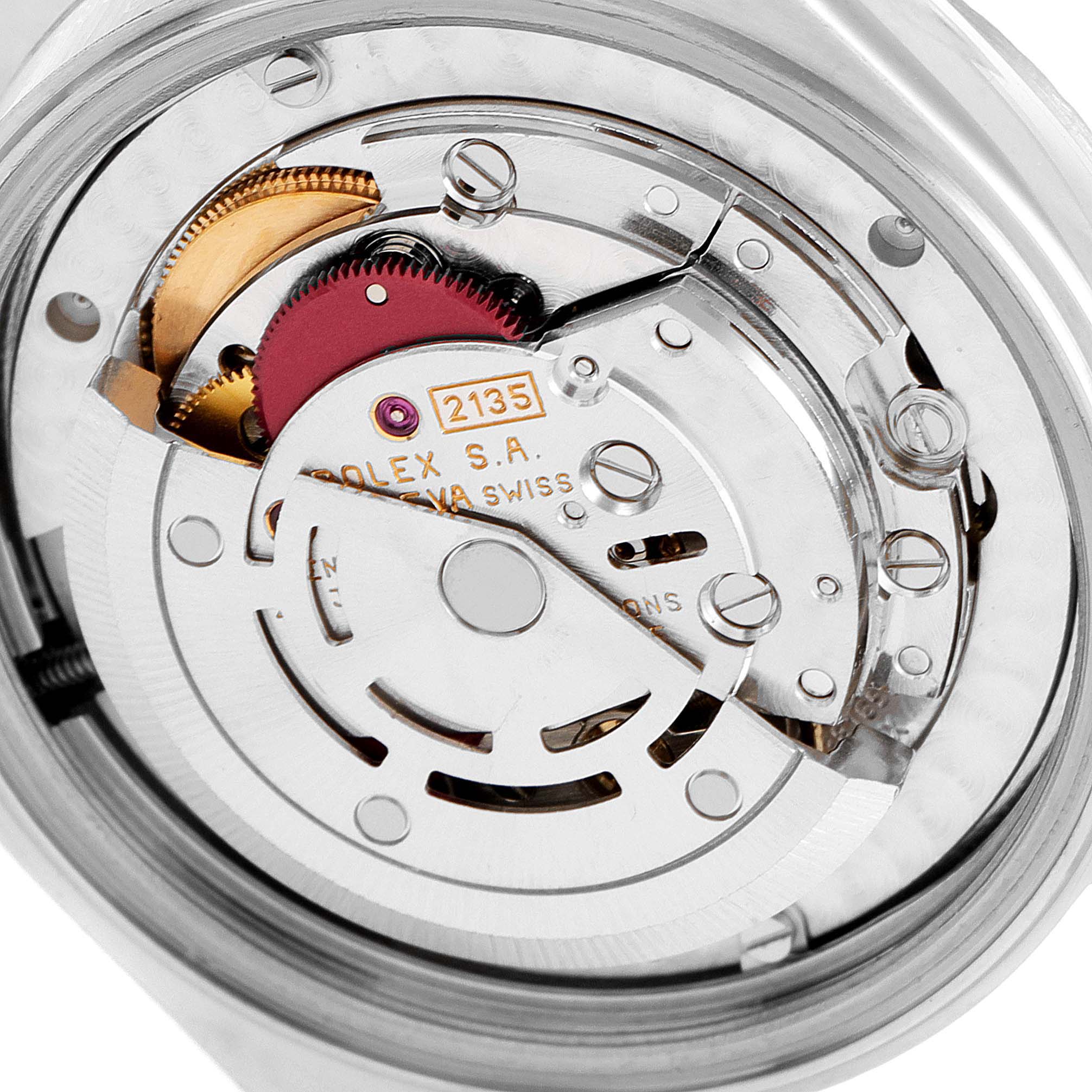 This image shows the internal movement mechanism of a Rolex Mid-Size 68274 Women's Stainless Steel Silver Dial 68274 Women's Stainless Steel Silver Dial model watch at a zoomed-in angle.