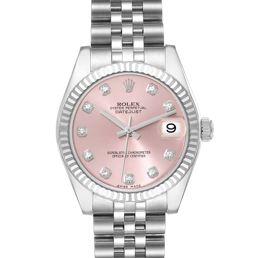 Rolex Datejust Midsize Steel White Gold Pink Diamond Dial Ladies Watch 178274 SwissWatchExpo