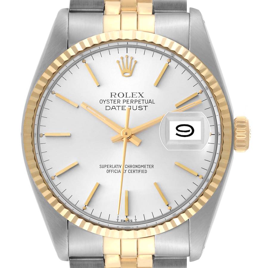 Rolex Datejust Silver Dial Steel Yellow Gold Vintage Mens Watch 16013 SwissWatchExpo