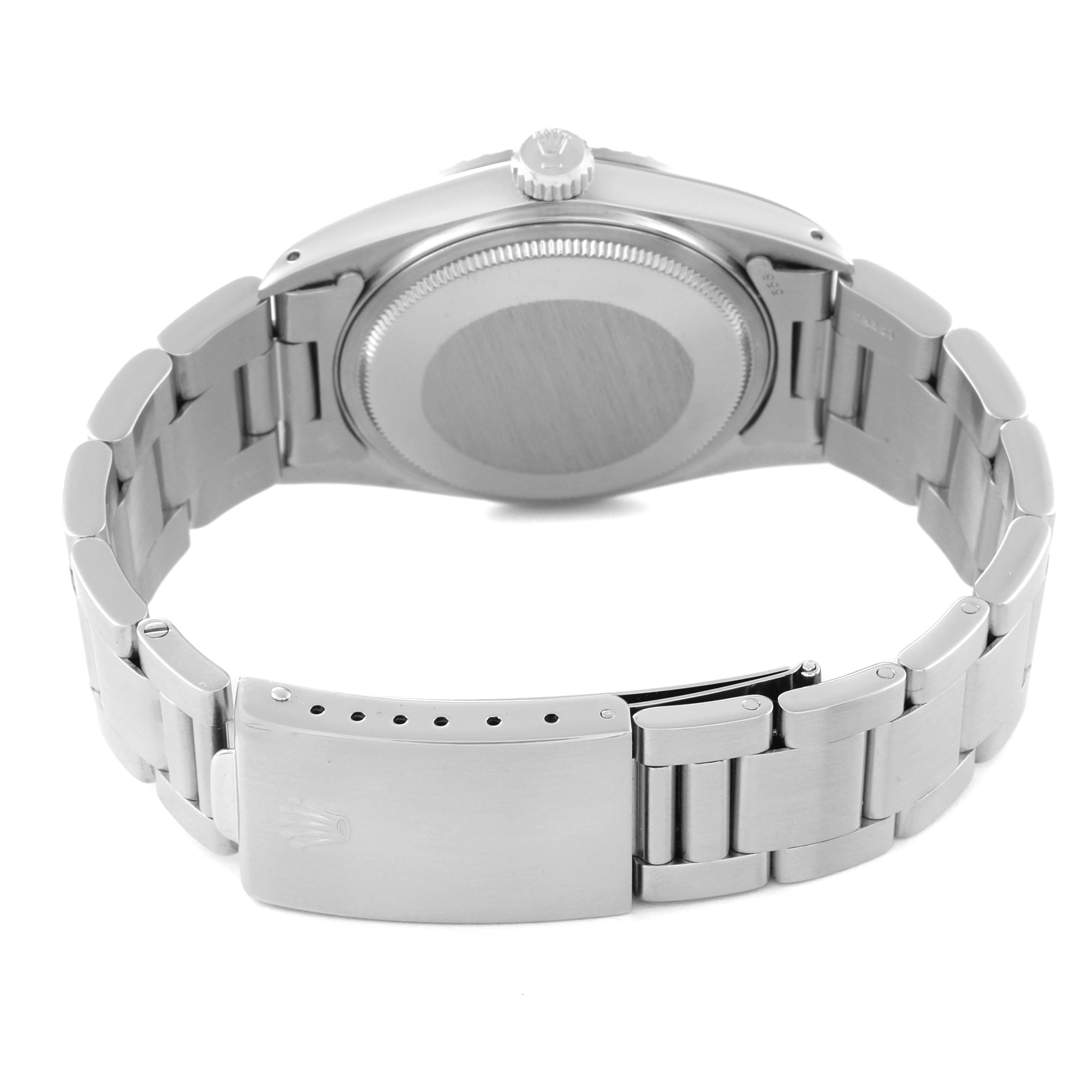 The image shows the back case and bracelet of the Rolex Vintage Collection 16030 Men's Stainless Steel Silver Dial 16030 Men's Stainless Steel Silver Dial model watch.