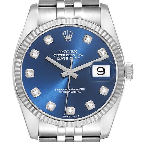 Photo of Rolex Datejust Steel White Gold Blue Diamond Dial Mens Watch 116234