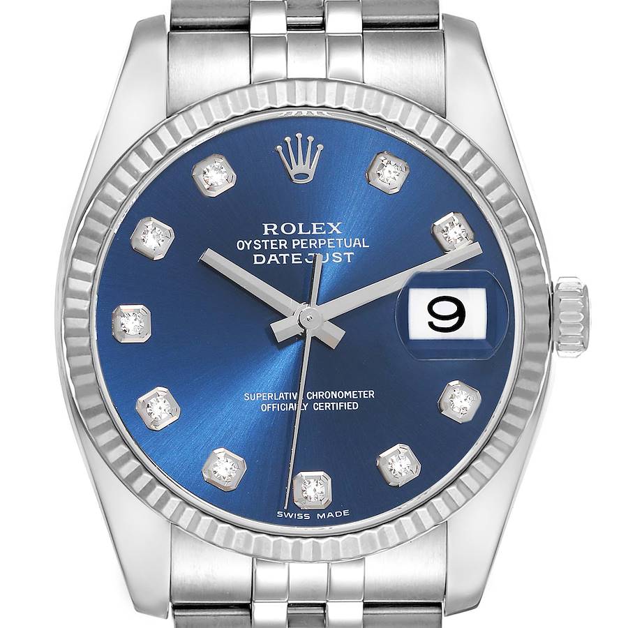 Rolex Datejust Steel White Gold Blue Diamond Dial Mens Watch 116234 SwissWatchExpo