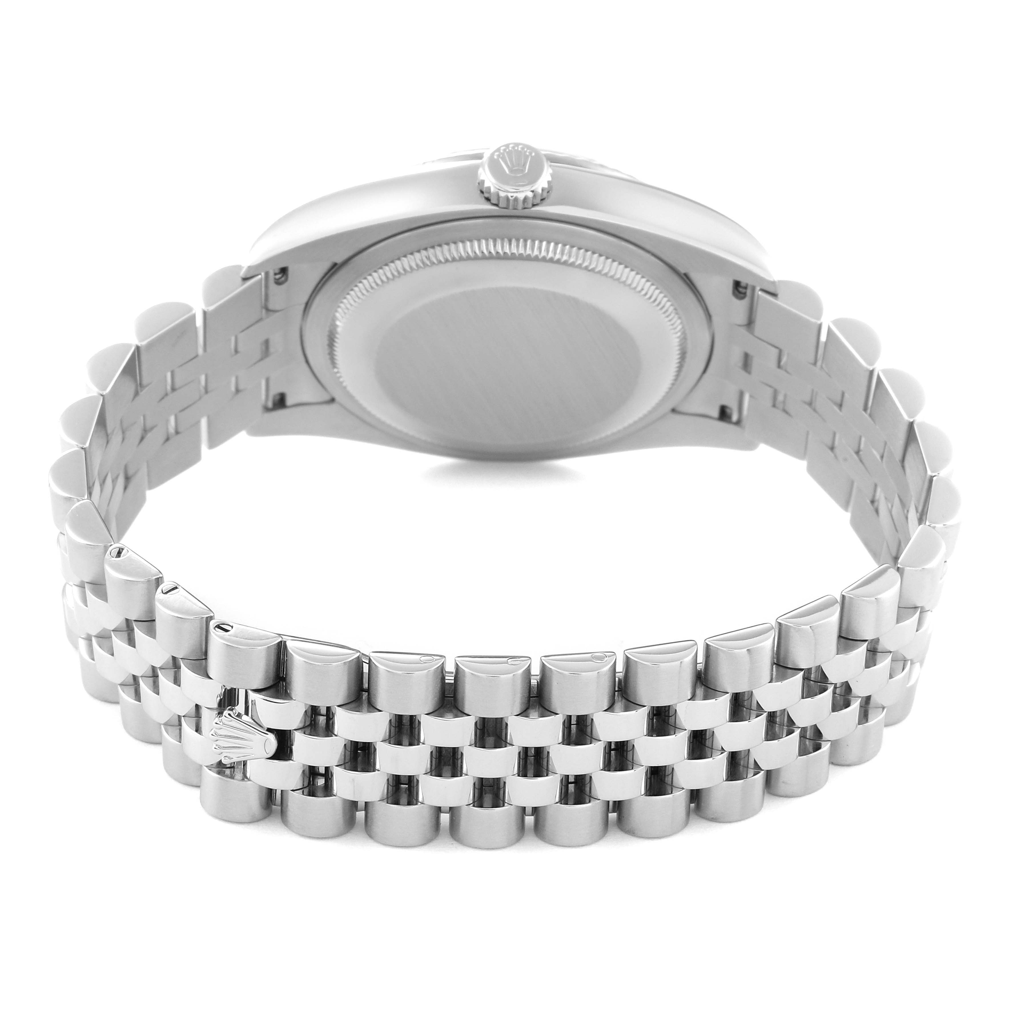 The image shows the back case and bracelet of a Rolex Datejust 116234 Men's Stainless Steel Blue Dial 116234 Men's Stainless Steel Blue Dial watch from a rear angle.