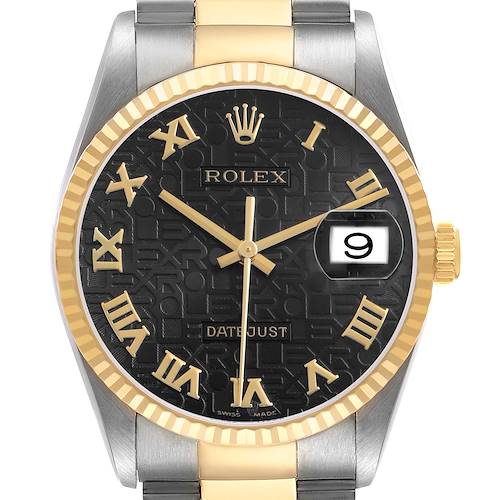 Photo of Rolex Datejust Steel Yellow Gold Black Anniversary Dial Mens Watch 16233